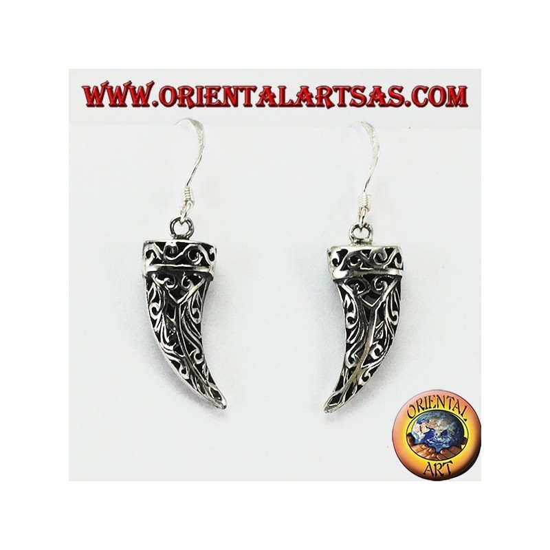 Boucles d'oreilles en argent en forme de défense d'éléphant perforé