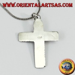 Silver pendant handmade cross with garnet in the center