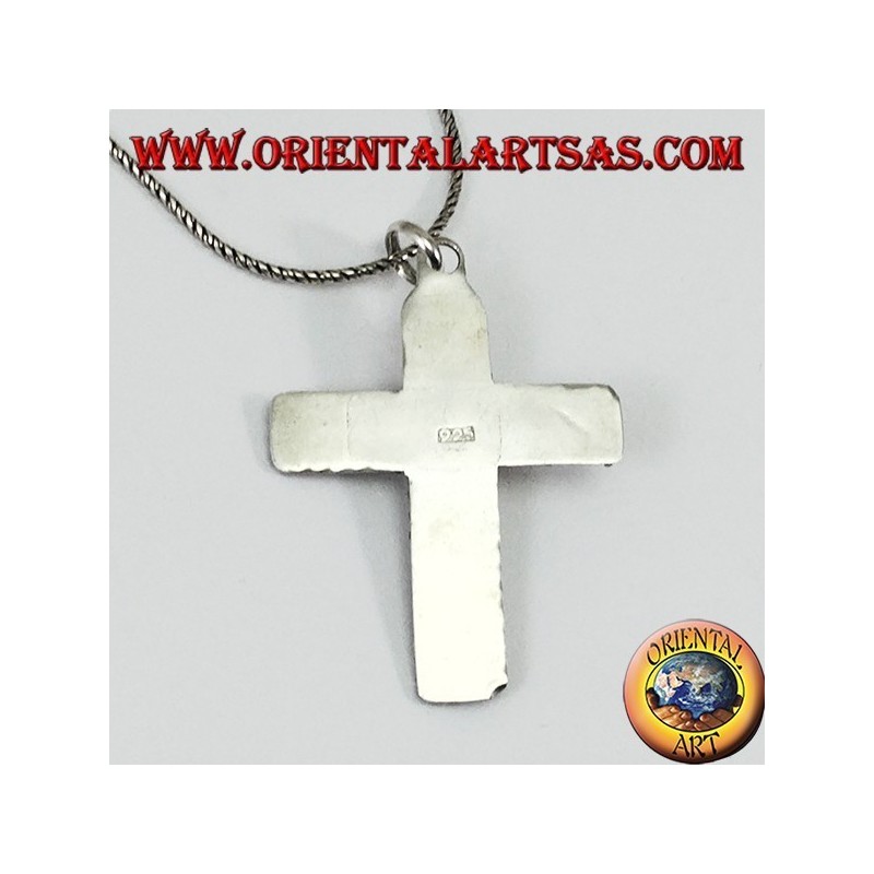 Pendentif en argent, croix faite à la main avec grenat au centre