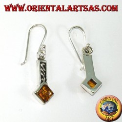 Boucles d'oreilles en argent incrustées d'ambre carré