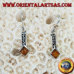 Boucles d'oreilles en argent incrustées d'ambre carré