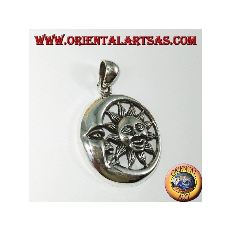Pendentif en argent soleil dans la lune