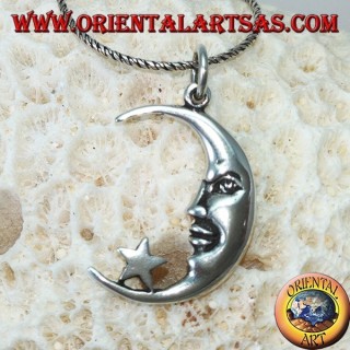 Colgante de plata, luna con la estrella