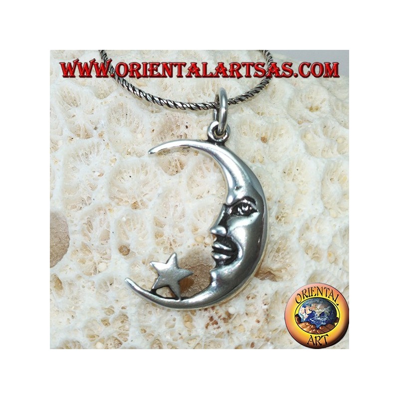 Silver pendant, moon with the star