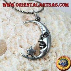 Silver pendant, moon with the star