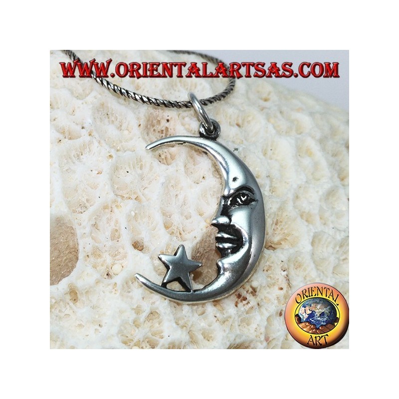 Ciondolo in argento, luna con la stella