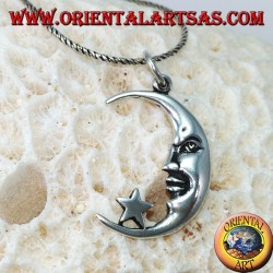 Pendentif en argent, lune avec l'étoile