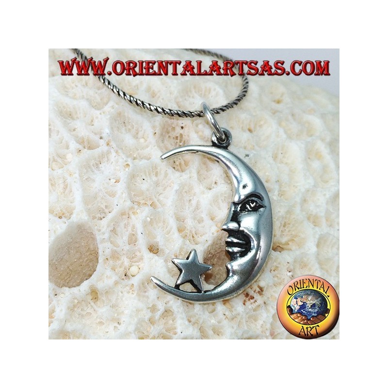 Silver pendant, moon with the star