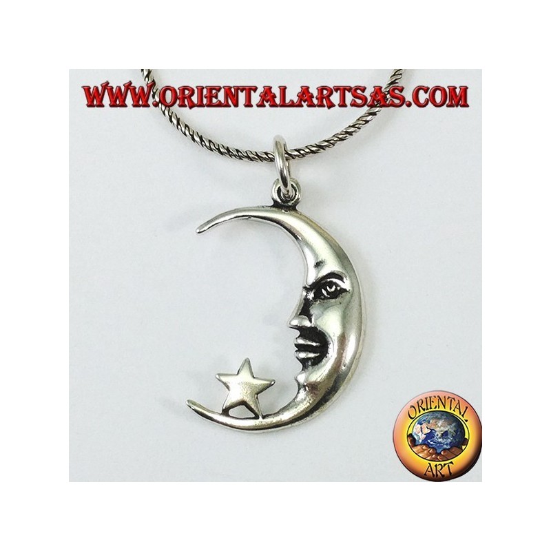 Silver pendant, moon with the star