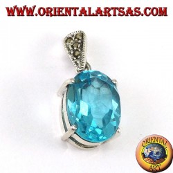 Silver pendant with oval blue Topaz set