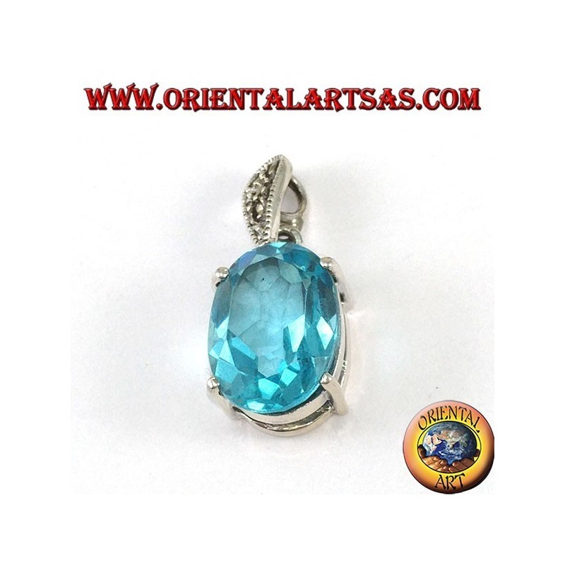 Silver pendant with oval blue Topaz set