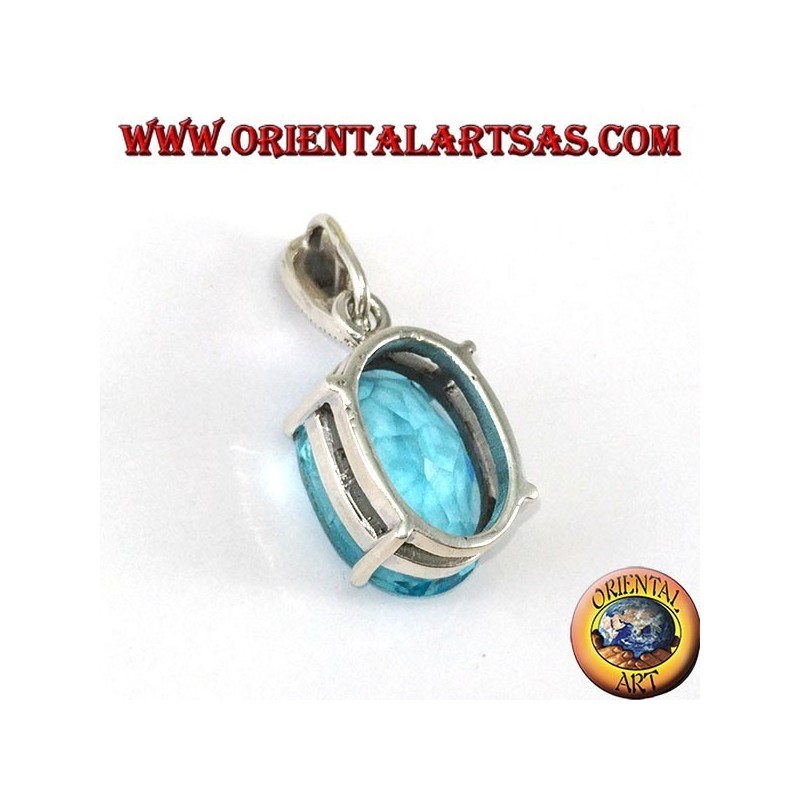 Silver pendant with oval blue Topaz set