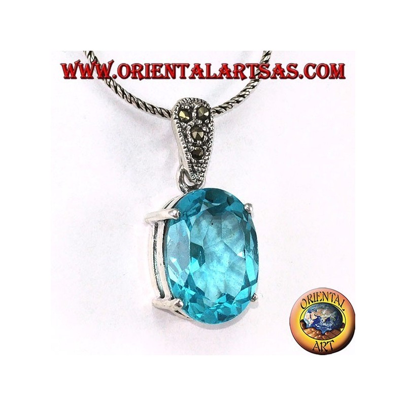 Ciondolo in argento con Topazio blu ovale incastonato