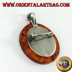 Silver pendant and brooch with Amber with trisele