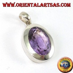 Silber Anhänger mit einem schönen echten natürlichen Amethyst mit einem einfachen Rahmen