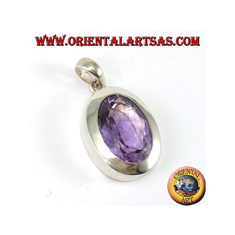 Silber Anhänger mit einem schönen echten natürlichen Amethyst mit einem einfachen Rahmen