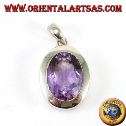 Silber Anhänger mit einem schönen echten natürlichen Amethyst mit einem einfachen Rahmen
