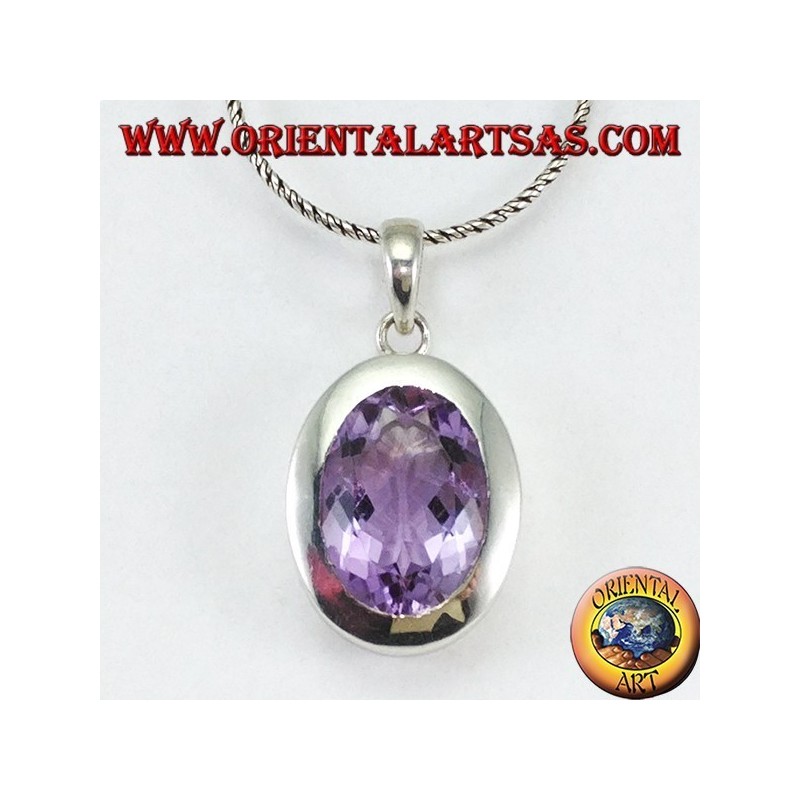 Silver pendant with a beautiful true natural Amethyst with a simple frame