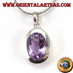 Silber Anhänger mit einem schönen echten natürlichen Amethyst mit einem einfachen Rahmen