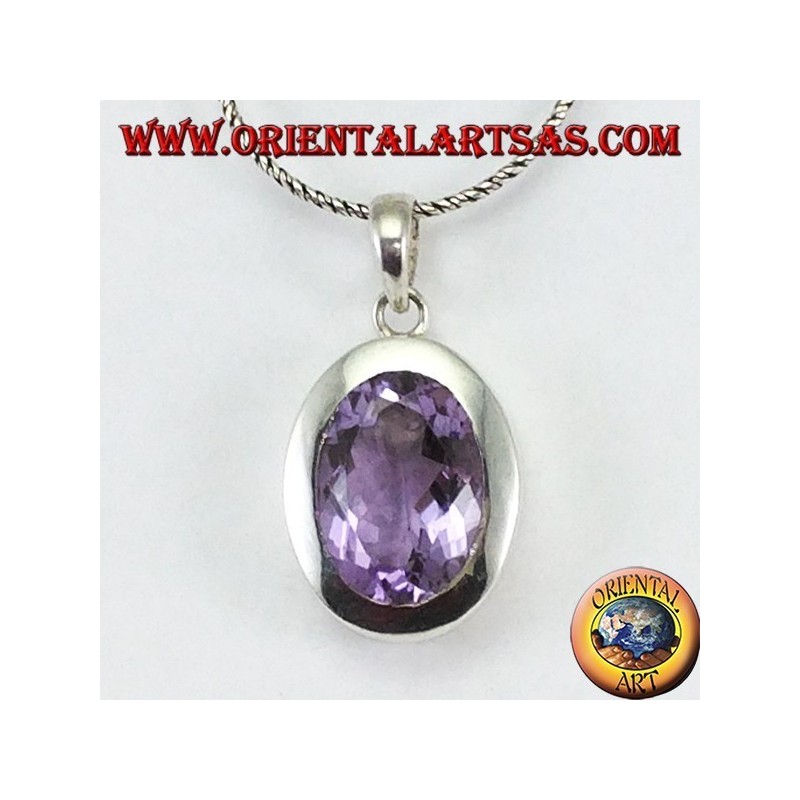 Colgante de plata con una hermosa amatista natural con un marco simple