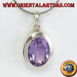 Silber Anhänger mit einem schönen echten natürlichen Amethyst mit einem einfachen Rahmen