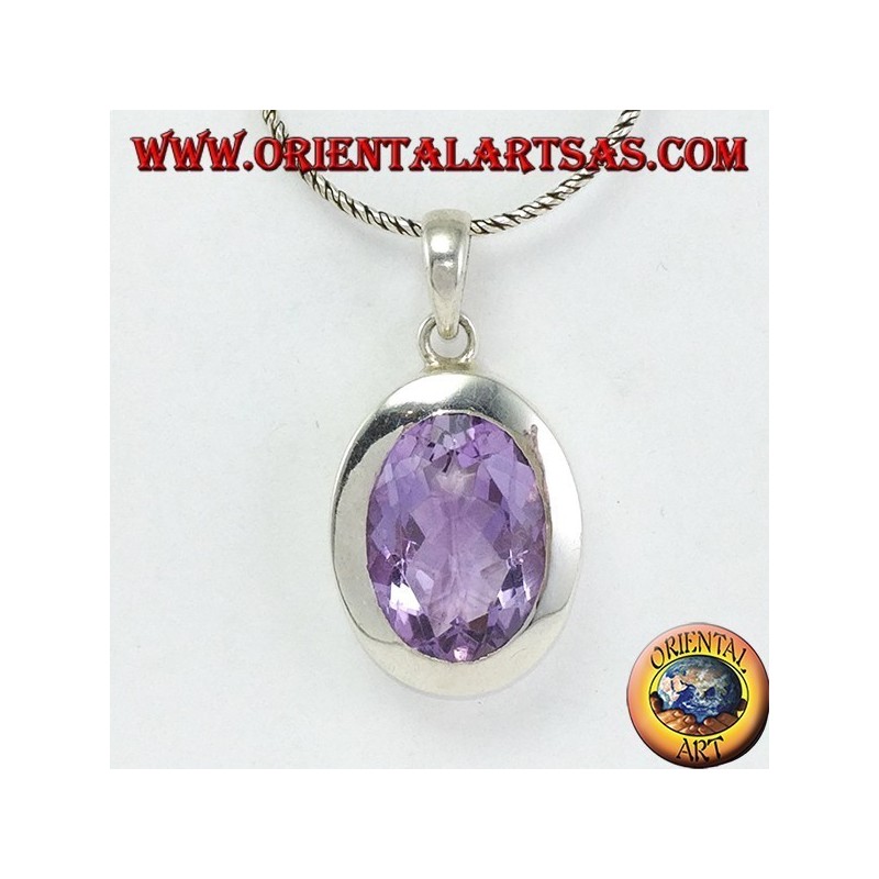 Silver pendant with a beautiful true natural Amethyst with a simple frame