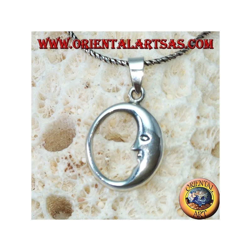 Silver pendant the profile of the moon