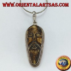 Colgante de plata en viejo sabio tallado en hueso de hueso