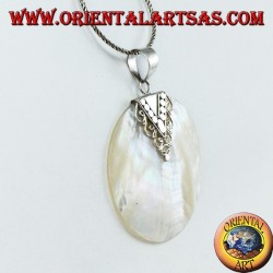 Pendentif avec nacre ronde et crochet en argent fait à la main