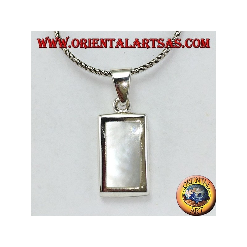 Silver pendant with a rectangular mother of pearl set
