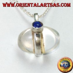 Silberanhänger mit eiförmigem Bergkristall mit Lapislazuli