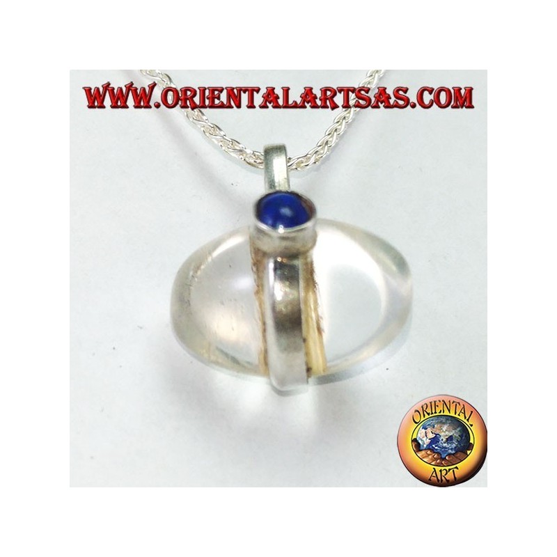 Colgante de plata con cristal de roca en forma de huevo con lapislázuli