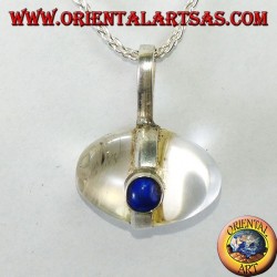 Colgante de plata con cristal de roca en forma de huevo con lapislázuli