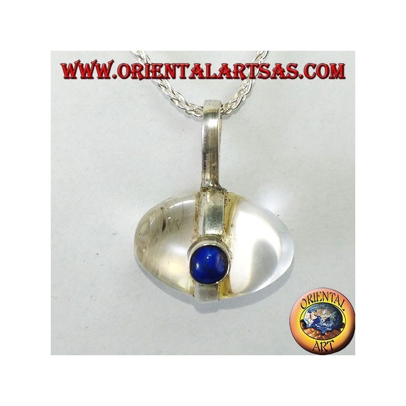 Silberanhänger mit eiförmigem Bergkristall mit Lapislazuli