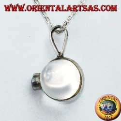 Silver pendant with egg-shaped rock crystal with lapis lazuli