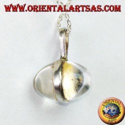 Silver pendant with egg-shaped rock crystal with lapis lazuli
