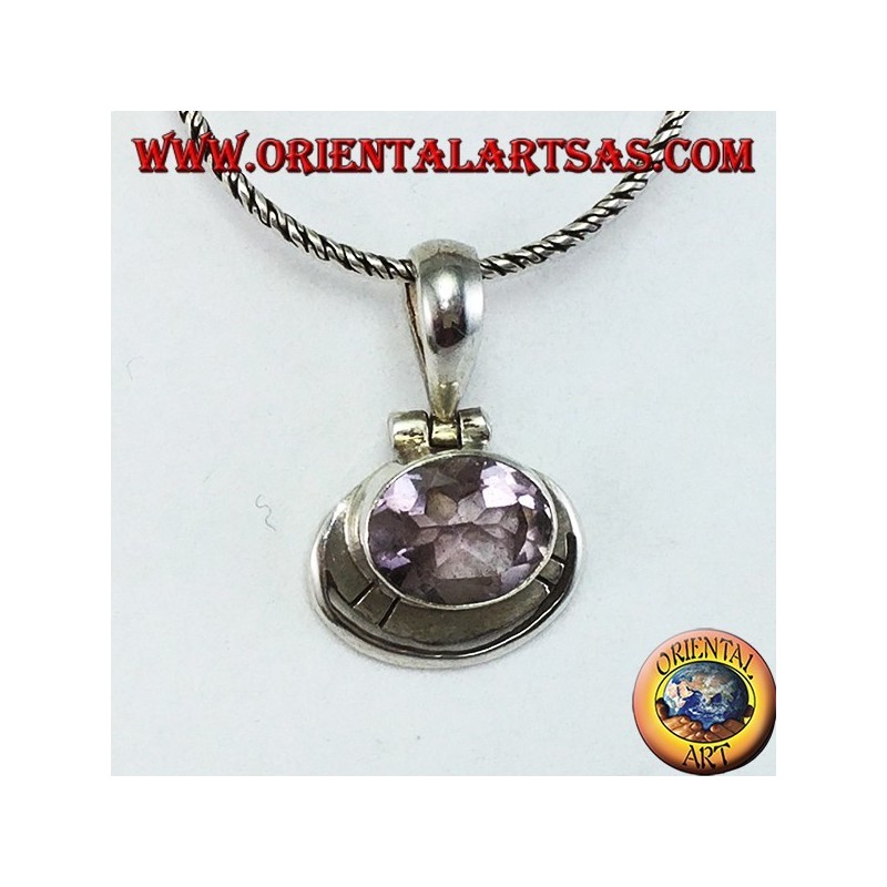 Silberanhänger mit natürlichem ovalem Amethyst, horizontal montiert