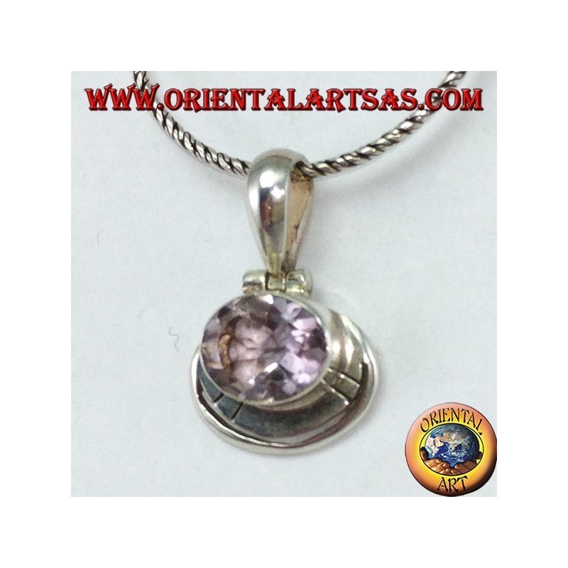 Silberanhänger mit natürlichem ovalem Amethyst, horizontal montiert