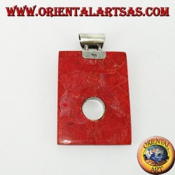 Colgante de plata con madrepora roja (coral) rectangular con agujero redondo