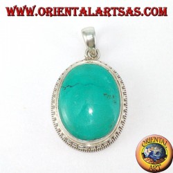 Silver pendant with natural Tibetan Turquoise surrounded by balls