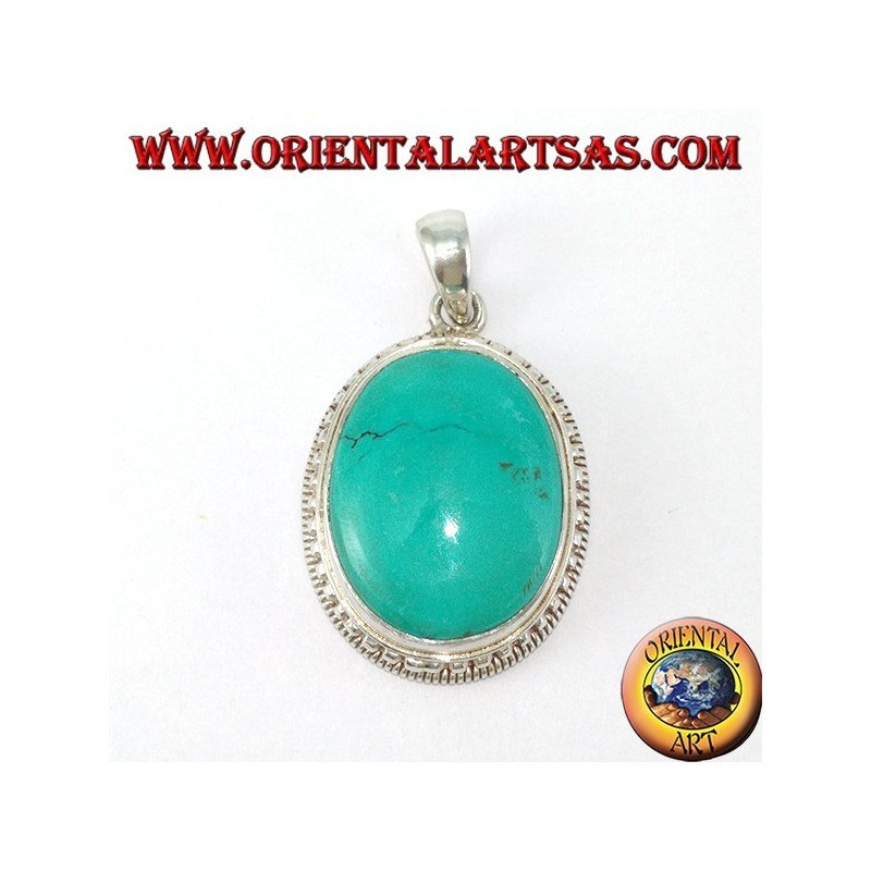 Pendentif en argent avec Turquoise tibétaine naturelle entourée de boules