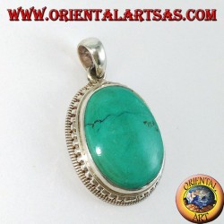Pendentif en argent avec Turquoise tibétaine naturelle entourée de boules