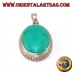 Colgante de plata con turquesa tibetana natural rodeado de bolas