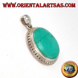 Colgante de plata con turquesa tibetana natural rodeado de bolas