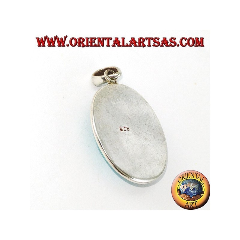 Silver pendant with natural Tibetan Turquoise and braided edge