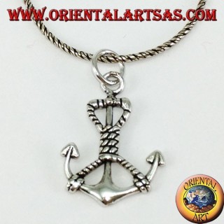 Pendentif en argent avec ancre marine avec corde (moyen)
