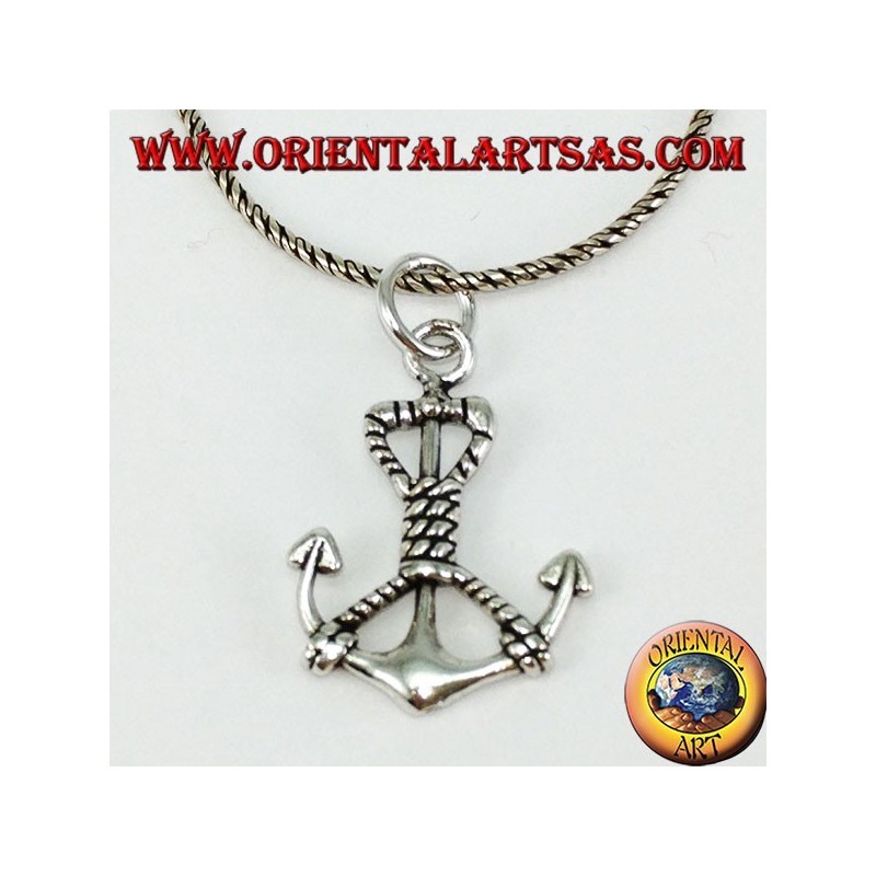 Pendentif en argent avec ancre marine avec corde (moyen)