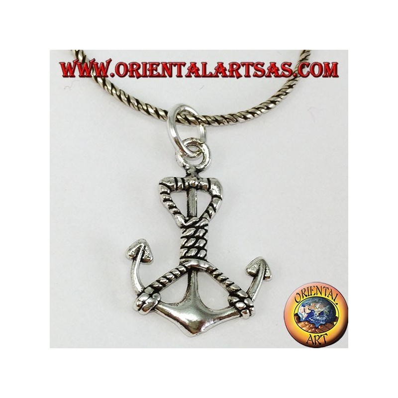 Pendentif en argent avec ancre marine avec corde (moyen)