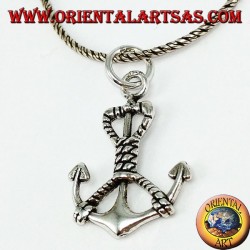Pendentif en argent avec ancre marine avec corde (moyen)