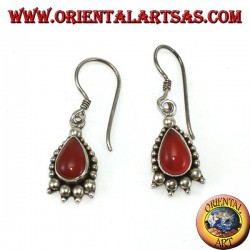 Silver earrings with drop carnelian decorated with silver dots